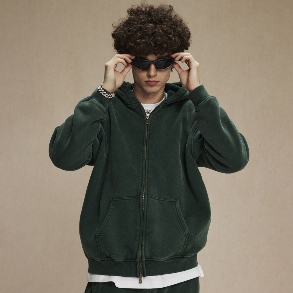 Oversized Vintage Wash Zip-Up Hoodie