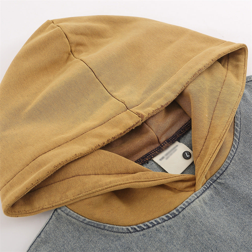 Vintage Color block Denim Hoodie