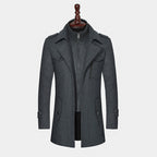 Men’s Long Wool Blend Overcoat | Double Collar Business Casual Winter Coat