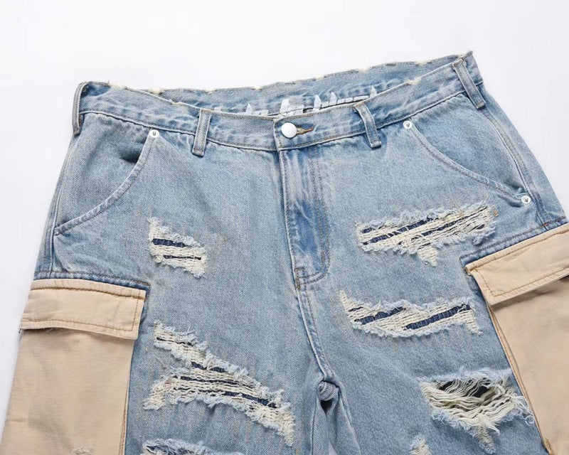 Distressed Cargo Denim Shorts