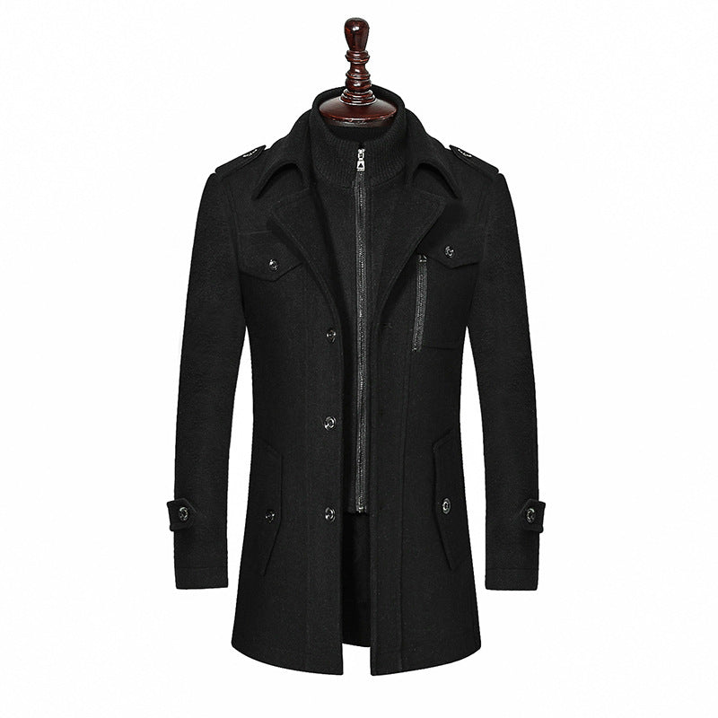 Men’s Long Wool Blend Overcoat | Double Collar Business Casual Winter Coat