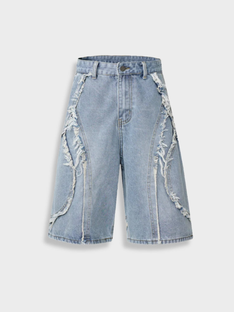 Distressed Embroidered Denim Jorts