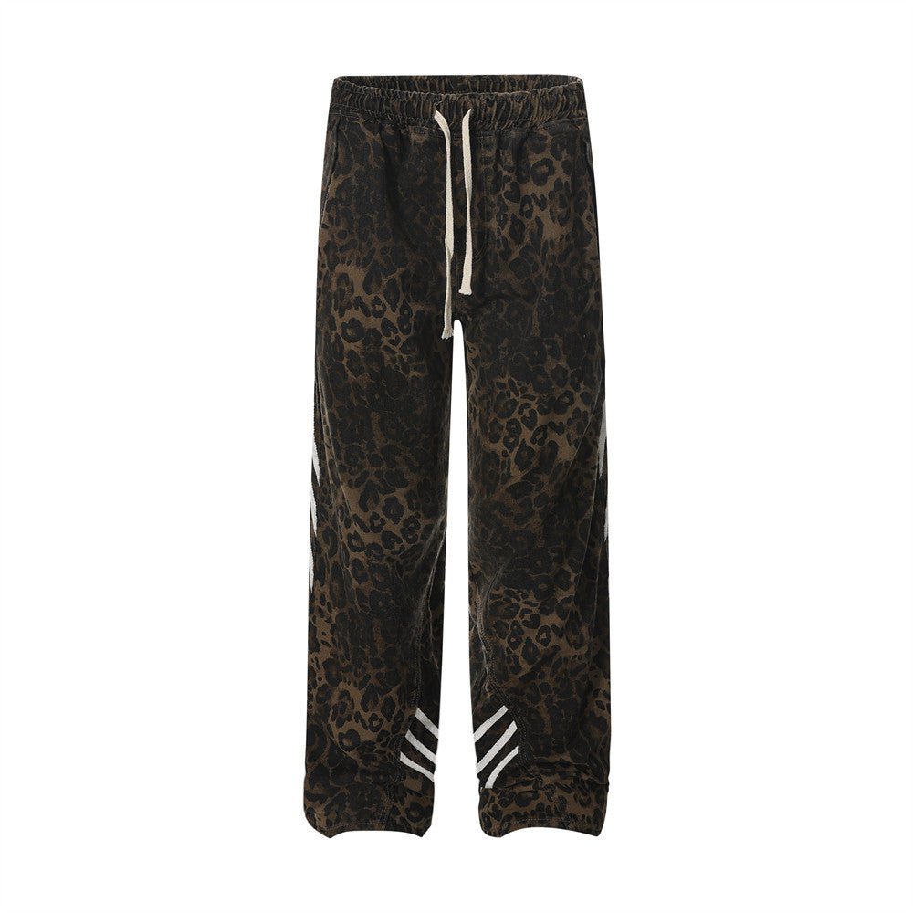 Leopard Print Denim Straight-leg Men's Pants