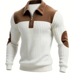 Men’s Half-Zip Color Block Polo Sweater | Ribbed Knit Pullover