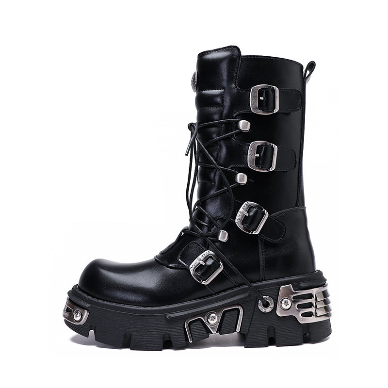 Black Platform Buckle Combat Boots