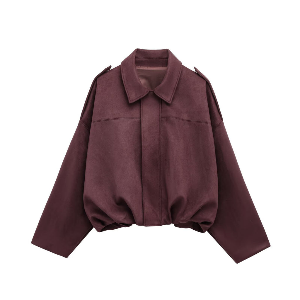 Women's Vintage Suede Oversized Batwing Sleeve Bomber Jacket