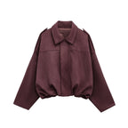 Women's Vintage Suede Oversized Batwing Sleeve Bomber Jacket
