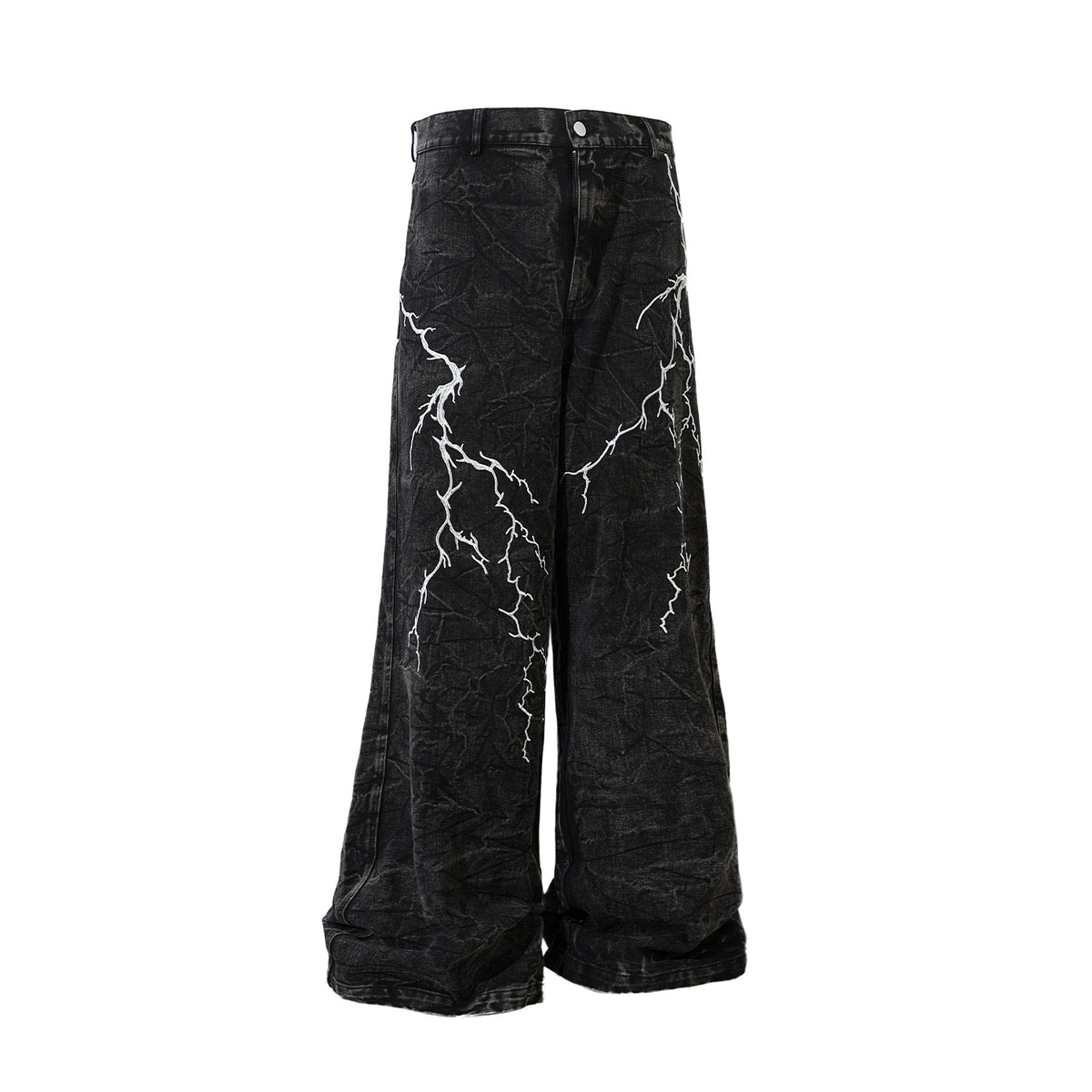 Black Distressed Lightning Print Jeans