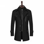 Men’s Long Wool Blend Overcoat | Double Collar Business Casual Winter Coat