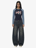 Leopard Print Denim Barrel Jeans