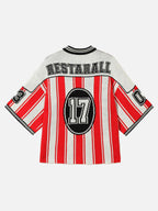 Jersey de punto rojo a rayas de manga corta para hombre