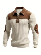 Men’s Half-Zip Color Block Polo Sweater | Ribbed Knit Pullover