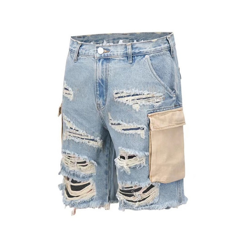 Distressed Cargo Denim Shorts