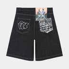 Men’s Graffiti Print Denim Shorts Hip-Hop Streetwear