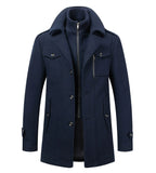 Men’s Long Wool Blend Overcoat | Double Collar Business Casual Winter Coat
