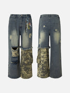 Distressed Camouflage Wide-Leg Jeans