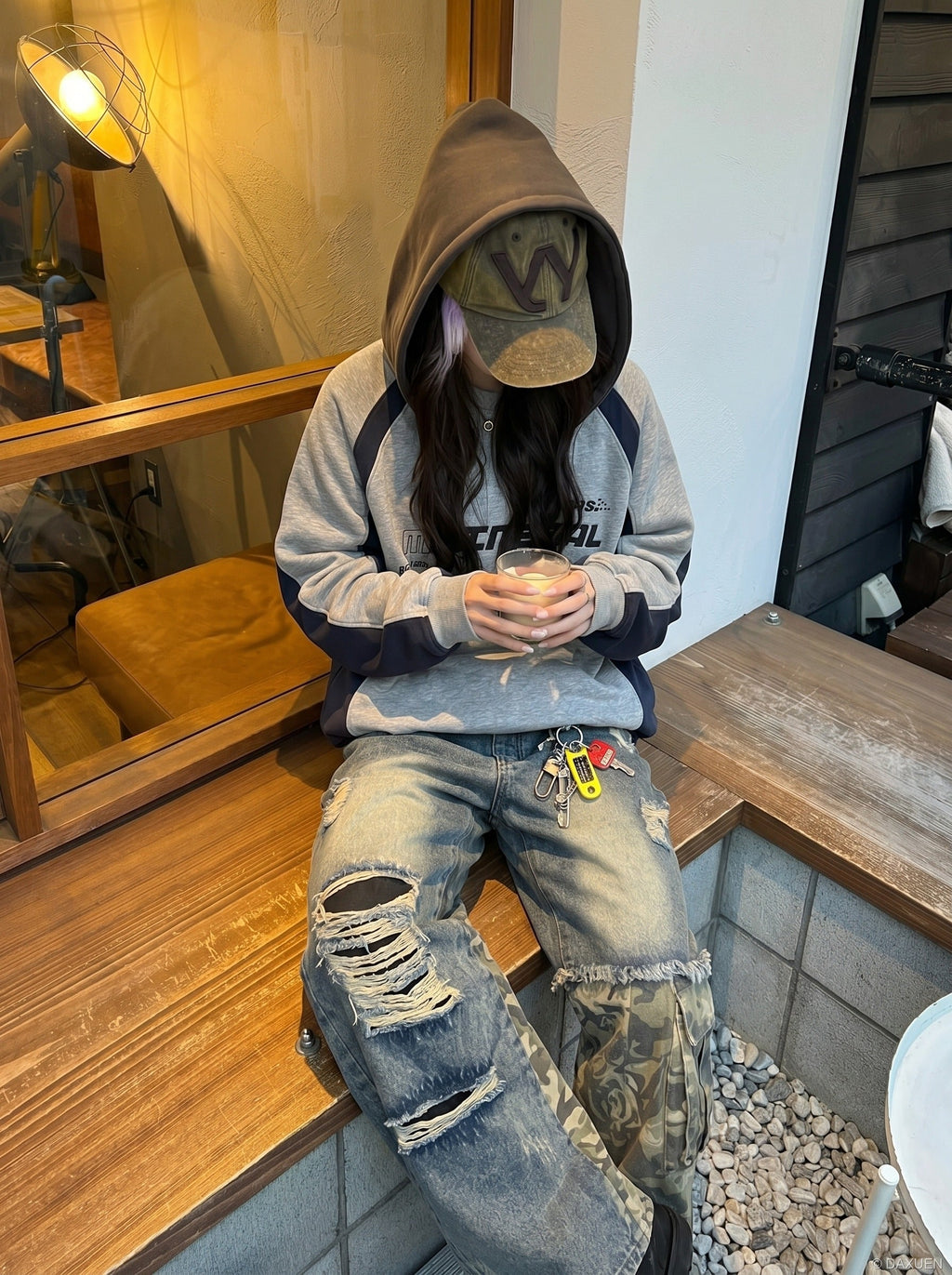 Distressed Camouflage Wide-Leg Jeans