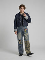 Distressed Camouflage Wide-Leg Jeans