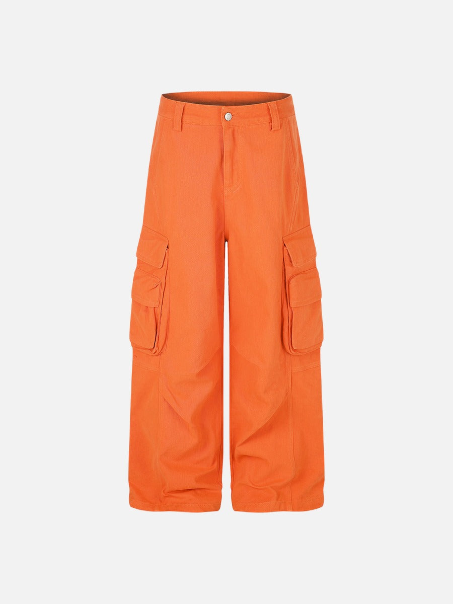 Orange Wide-Leg Cargo Trousers