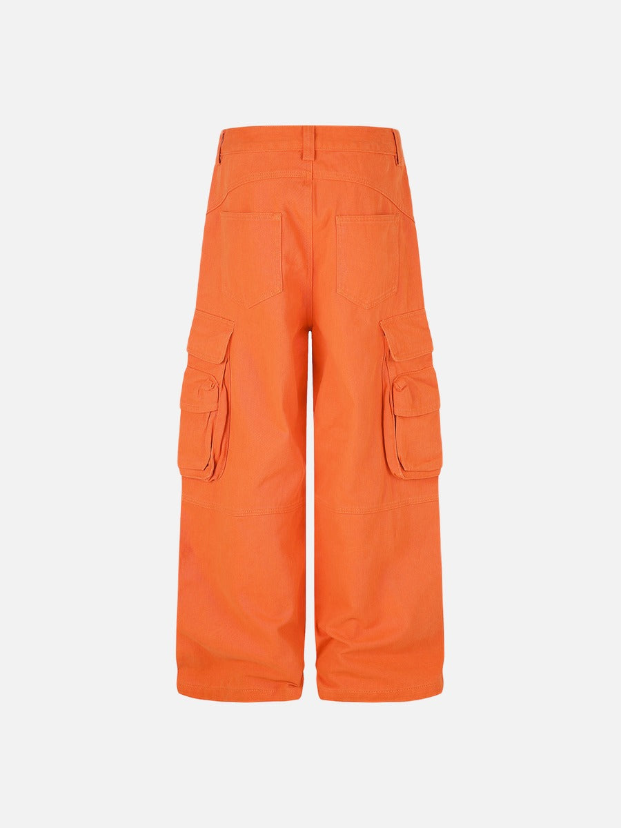 Orange Wide-Leg Cargo Trousers