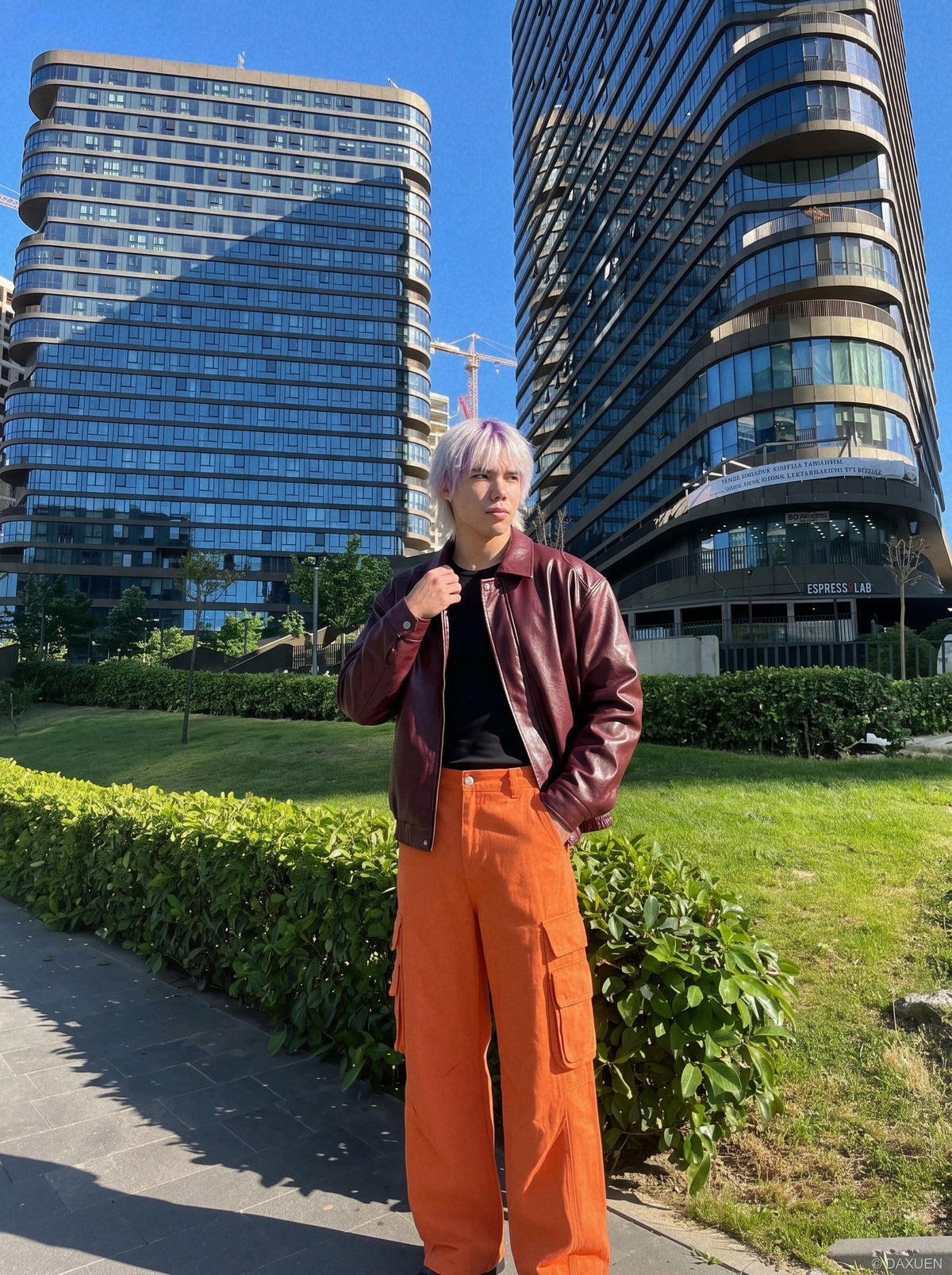 Orange Wide-Leg Cargo Trousers