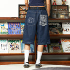 Men’s Graffiti Print Denim Shorts Hip-Hop Streetwear