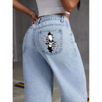 Women's Flowy Draping High-Waisted Denim Jeans