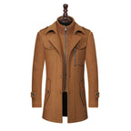 Men’s Long Wool Blend Overcoat | Double Collar Business Casual Winter Coat