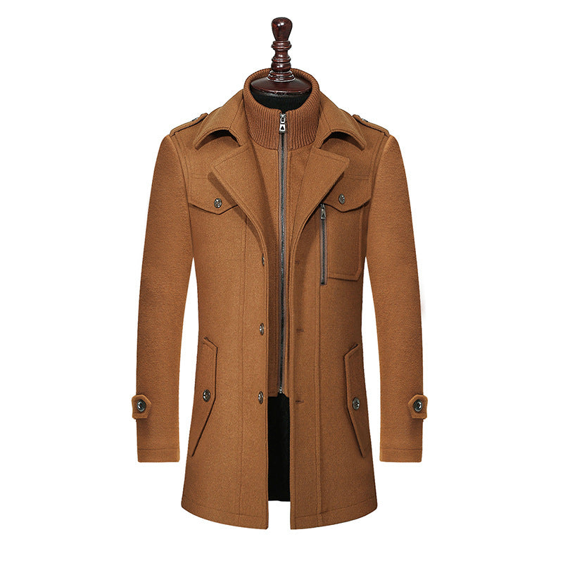 Men’s Long Wool Blend Overcoat | Double Collar Business Casual Winter Coat