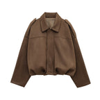 Women's Vintage Suede Oversized Batwing Sleeve Bomber Jacket