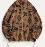 Women's Ethnic Print Fleece Zip-Up Sweater