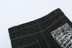 Men’s Graffiti Print Denim Shorts Hip-Hop Streetwear