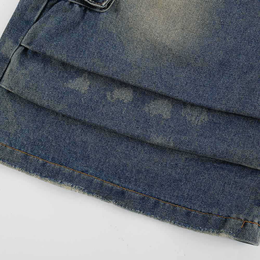 Vintage Washed Workwear Denim Shorts