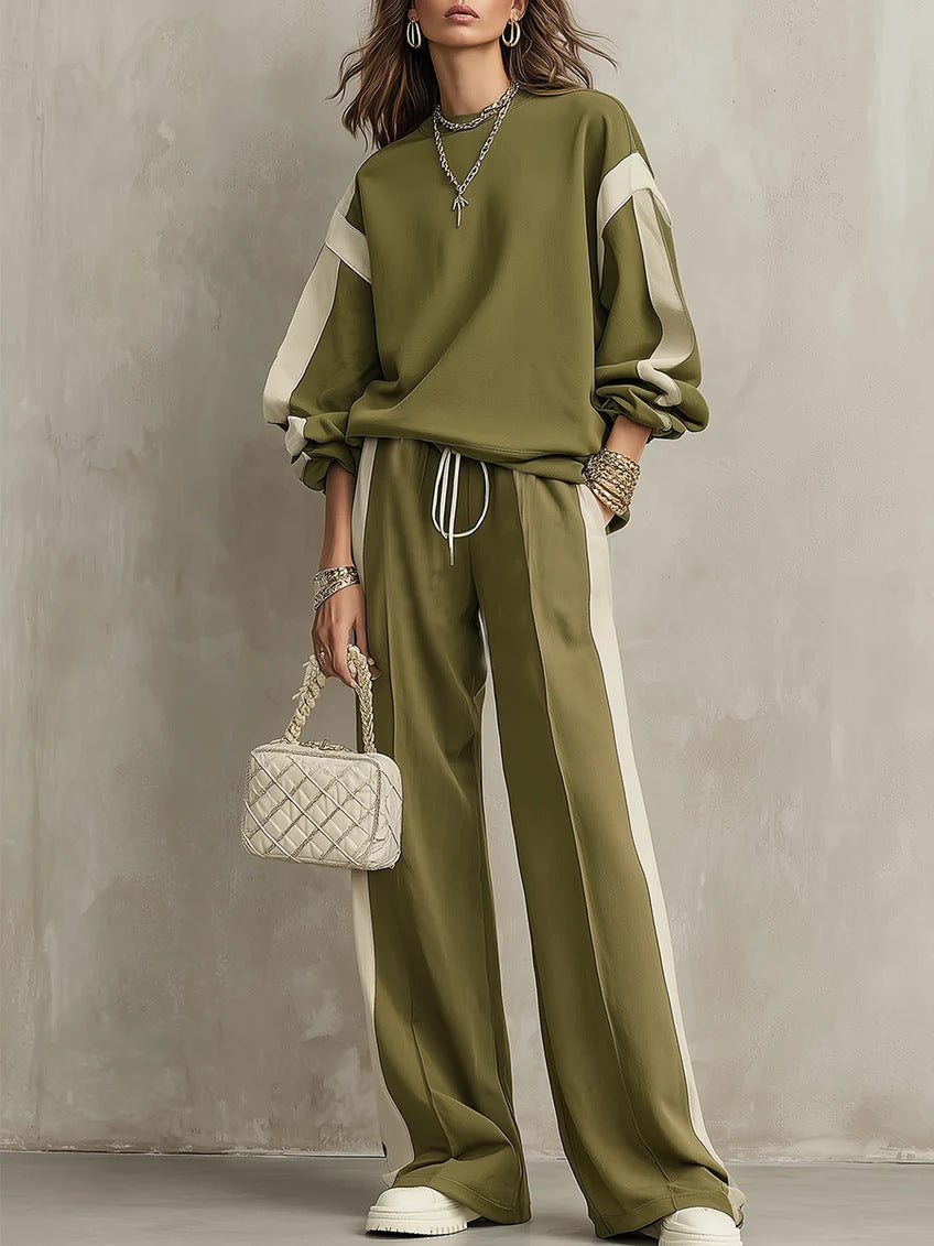 Women’s Oversized Tracksuit Set | Color Block Sweatshirt and Wide-Leg Pants