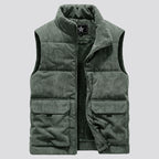 Men’s Corduroy Fleece-Lined Multi-Pocket Winter Puffer Gilet