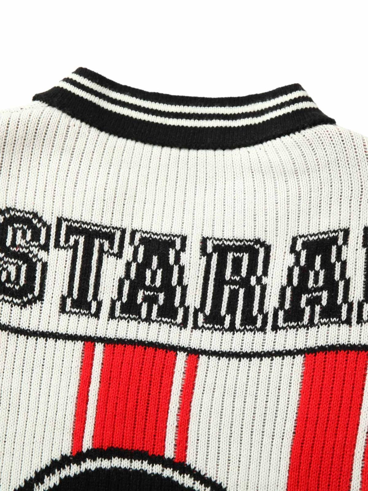Jersey de punto rojo a rayas de manga corta para hombre