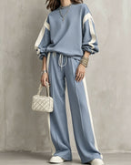 Women’s Oversized Tracksuit Set | Color Block Sweatshirt and Wide-Leg Pants