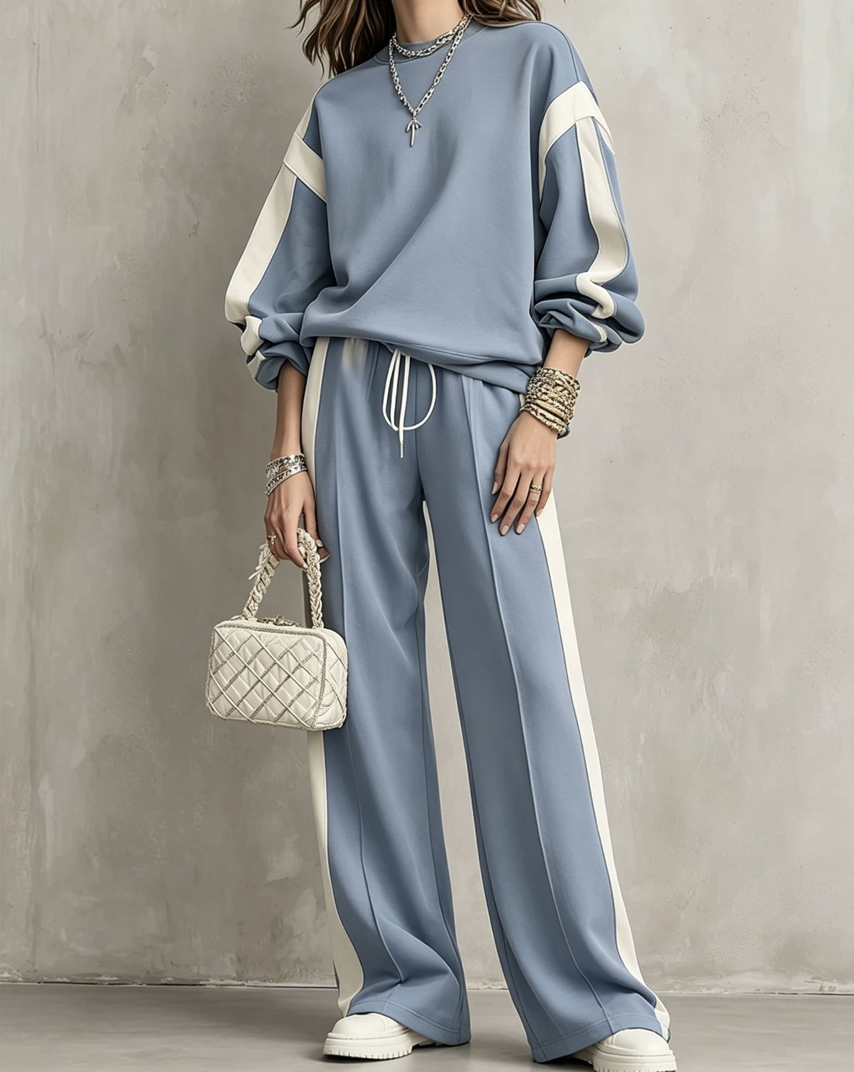 Women’s Oversized Tracksuit Set | Color Block Sweatshirt and Wide-Leg Pants