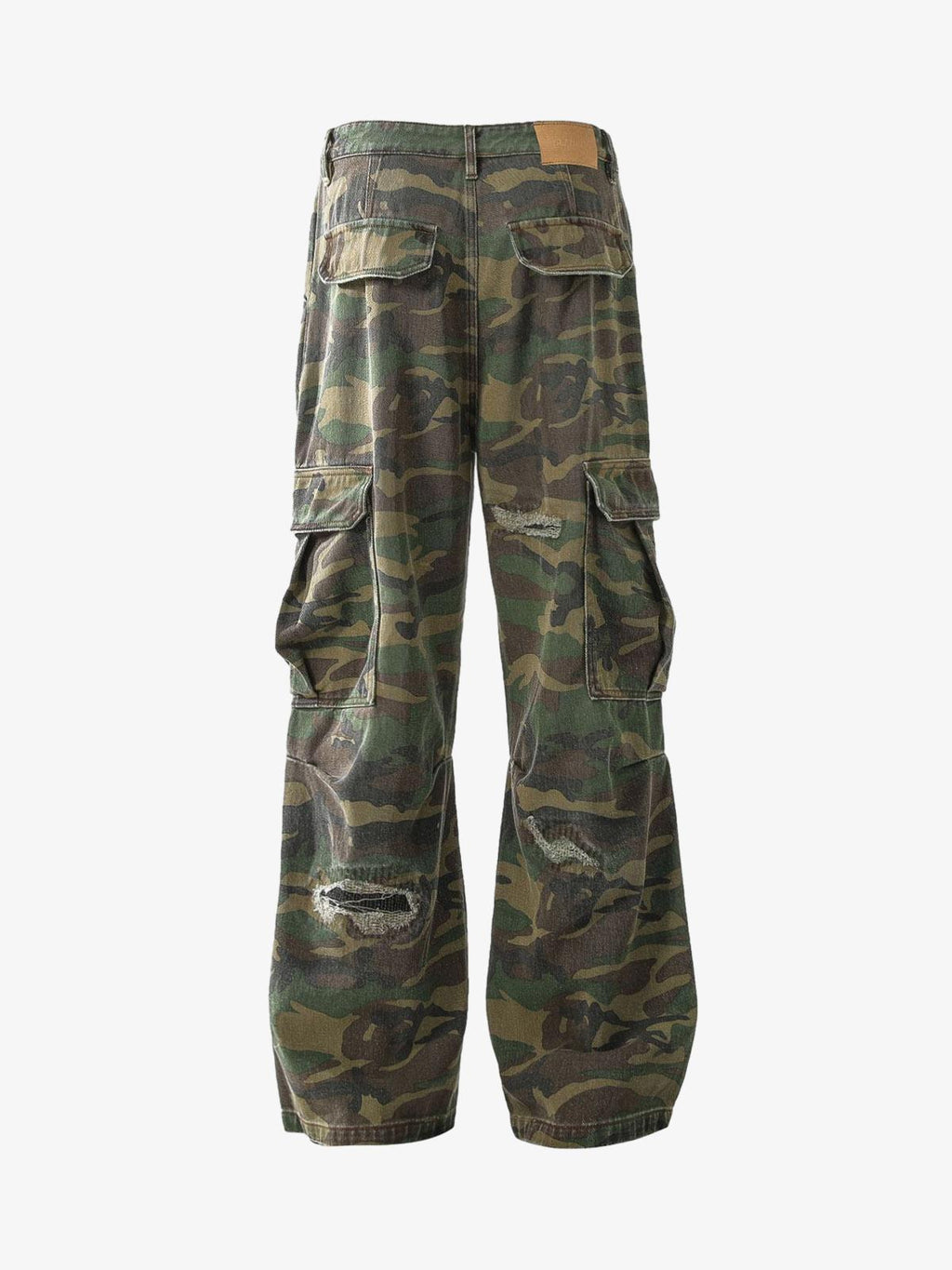 Woven Ripped Camouflage Cargo Baggy Pants