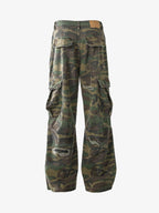 Woven Ripped Camouflage Cargo Baggy Pants
