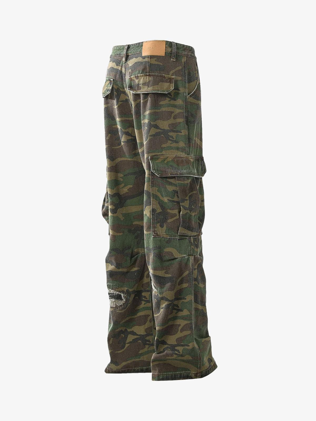 Woven Ripped Camouflage Cargo Baggy Pants