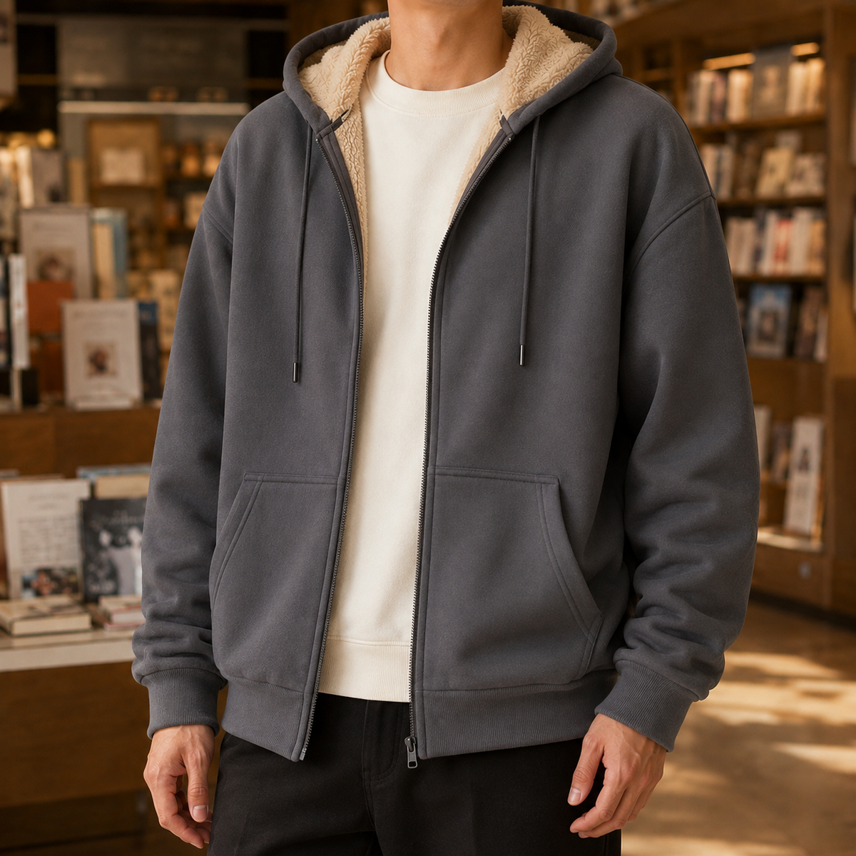 Men's Sherpa-Lined Zip-Up Hoodie | Warm Winter Hoodie