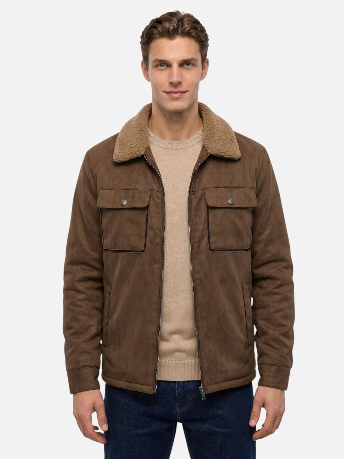 Men's Suede-Effect Jacket with Sherpa Lining