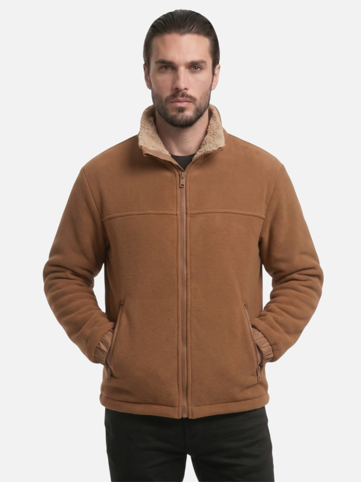 Men's Fleece Jacket with Sherpa Collar and Zipper