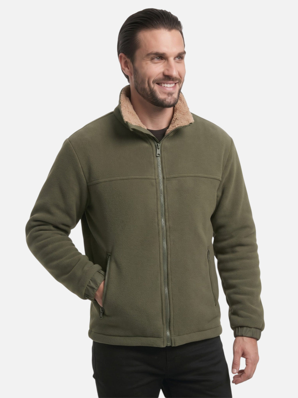 Men's Fleece Jacket with Sherpa Collar and Zipper