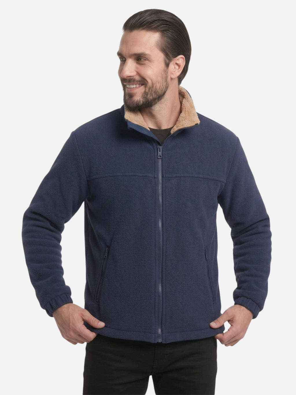 Men's Fleece Jacket with Sherpa Collar and Zipper