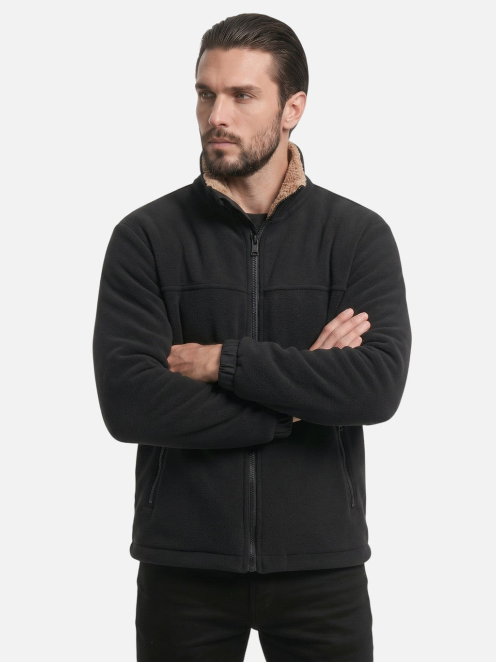 Men's Fleece Jacket with Sherpa Collar and Zipper