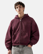 Monkey Washed Fleece Boxy Zip-Up Hoodie