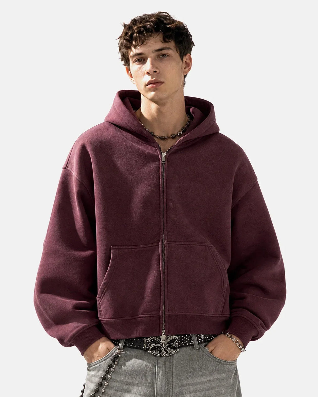Monkey Washed Fleece Boxy Zip-Up Hoodie