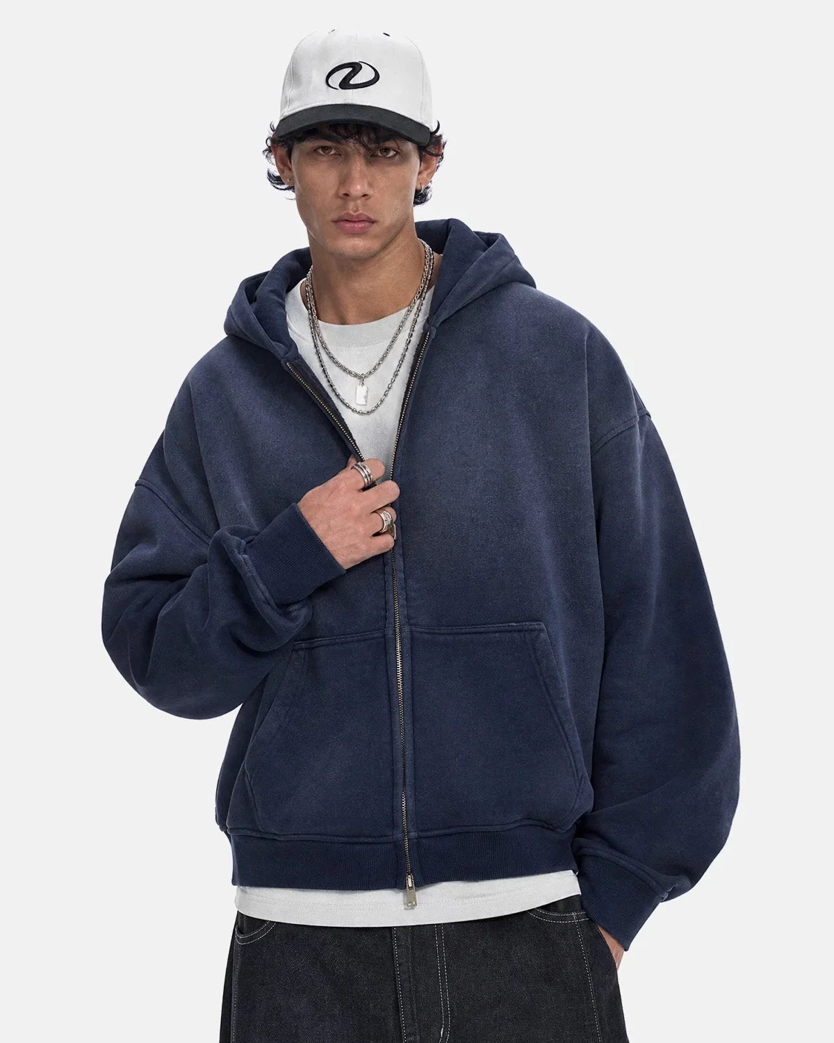 Monkey Washed Fleece Boxy Zip-Up Hoodie